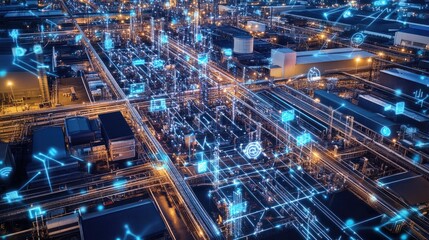 Fototapeta premium Smart Factory, Industrial IoT Network and Automation