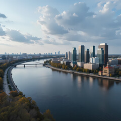 Fototapeta premium Stunning Cityscape: River, Skyline & Modern Buildings isolated on transparent background