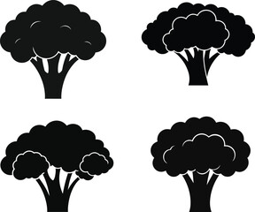 Broccoli Silhouette Icon Eps Set , Black Vegetable Vector Clipart, Broccoli Brassica Oleracea.
