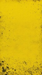 Yellow textured vertical background with black ink splatter border and grunge pattern for design and print