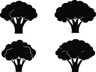 Broccoli Silhouette Icon Eps Set , Black Vegetable Vector Clipart, Broccoli Brassica Oleracea.
