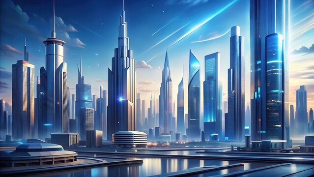 Detailed illustration of a futuristic cityscape with sleek skyscrapers and advanced technology , urban development, innovation