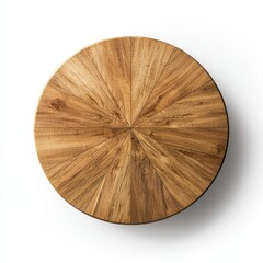 A round wooden table featuring a sunburst pattern, showcasing natural wood grains and craftsmanship.