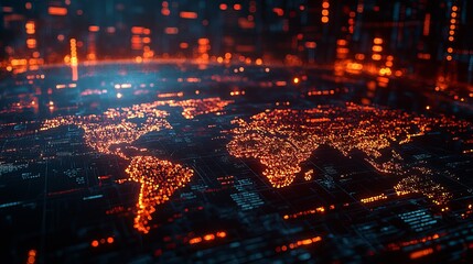 Global Network Connections Illuminated World Map Digital Data Visualization
