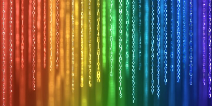 vibrant binary code rainfall in rainbow colors