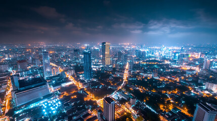 Obraz premium Futuristic Urban Skyline with Illuminated Streets