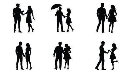 Romantic couple silhouette vector set