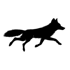 Artistic black and white silhouette of a dog in motion while running on the open terrain