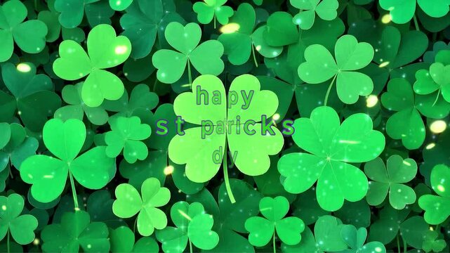 happy st patricks text lucky shiny stars and glowing glittering particles on a green background this Saint Patrick's Day celebration background animation is 4k full hd video st patrick day background