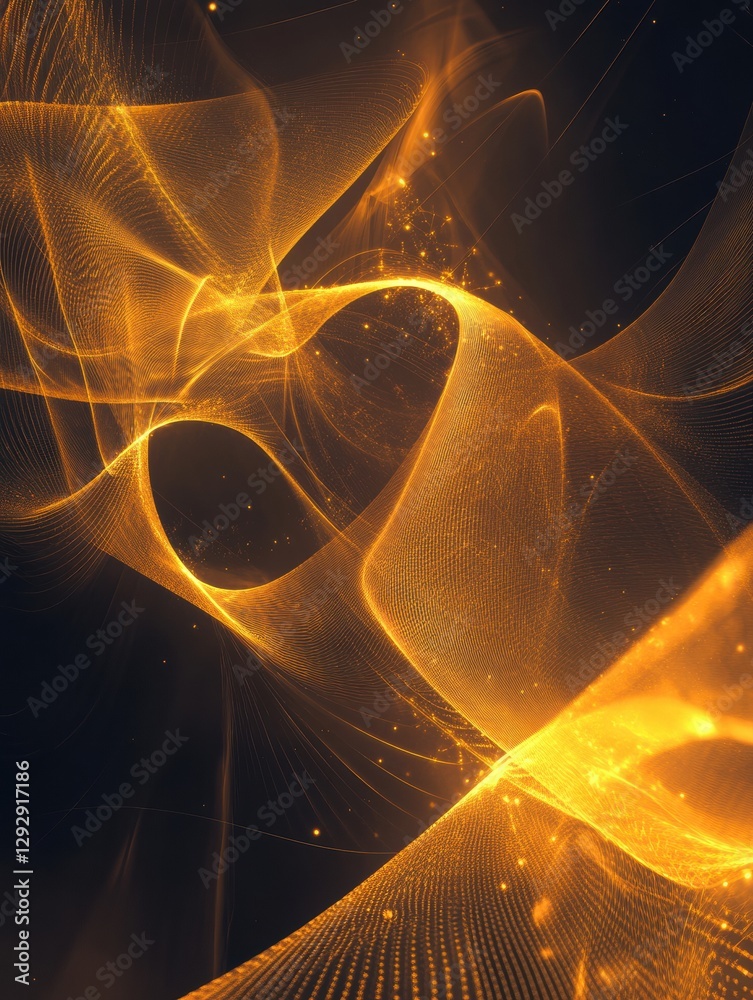 Aufkleber Abstract representation of business trust and agreement using flowing golden waves of energy and light in a dark background. Generative AI
