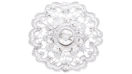 Elegant White Lace Doily Round Design Pattern art net mesh isolated on transparent background