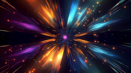 Fototapeta premium Cosmic Explosion - Abstract Energy Burst with Vibrant Light Streaks in Space