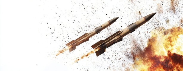 Missiles Launching Amidst Explosion - obrazy, fototapety, plakaty