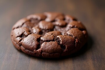 Soft chocolate cookie on wooden table. Chewy cookie. Bakery menu. Dessert concept. Unhealthy eating. Mockup template for artwork design
