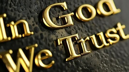 American national inscription "In god we trust" in gold letters on a dark background. Faith in God.