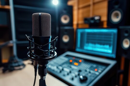 Soundproof studio for YouTube podcasts and audio broadcasts equipped for interviews and speeches