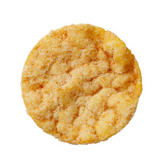 A round, yellow, sugary snack