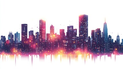 Fototapeta premium Cityscape skyline at night with vibrant illuminated buildings.