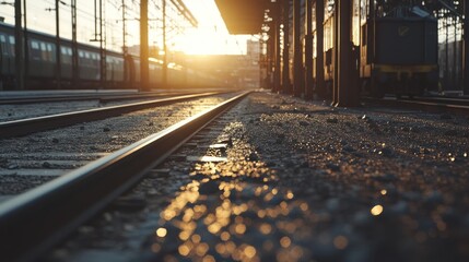 Obraz premium Sunset Train Station Platform Tracks