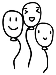 Happy smiling,  funny, friendly party balloons. Coloring book page. Vector illustration. 