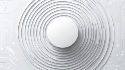 Abstract white circular pedestal with concentric rings and circuit board texture.