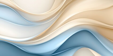 Abstract Fluid Background: Elegant, flowing curves in serene blue, beige, and white create a sense of movement, calmness, and sophistication. Evoking a modern aesthetic