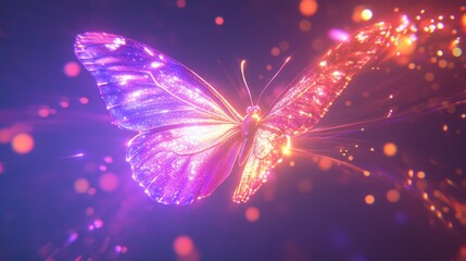 Glowing butterfly in flight, cosmic dust, fantasy art, digital artwork
