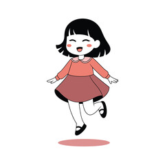 A cute, minimalistic cartoon illustration of a young girl with short black hair and bangs