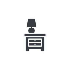 A small bedside table with a lamp vector icon