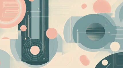 Obraz premium Abstract geometric shapes, circles, and lines design. Soft pastel colors, technology concept, futuristic illustration.
