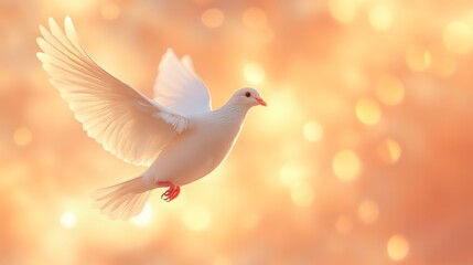 Obraz premium A powerful symbol of love and peace, featuring a white dove ascending against a backdrop of soft, glowing light and serene skies