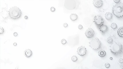 Abstract gears scattered on a white background, creating a clean and minimalist design.