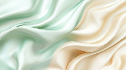 Obraz premium Ethereal Silk: A mesmerizing interplay of light and shadow dances across the delicate folds of two silken fabrics, rendered in soft, inviting hues of pastel green and cream.