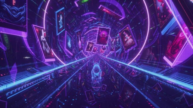 Cyber Holographic Rabbit Hole Tunnel - Loop - Fantasy Wonderland Immersive Appeal Background