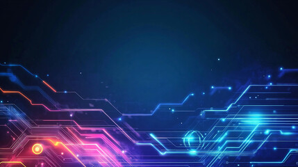 Futuristic Circuit Board Background with Glowing Neon Technology