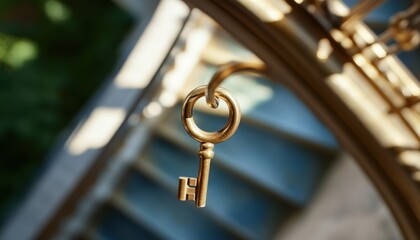 Confusion in the maze of a golden staircase enigmatic key discovery enchanted garden mystical atmosphere