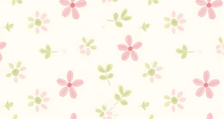 Floral Pattern with Pink Flowers and Green Leaves