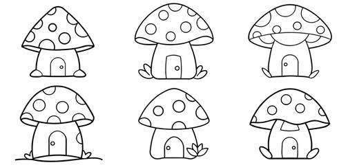 Mushroom House Outline Coloring Page Printable Line Art Drawing