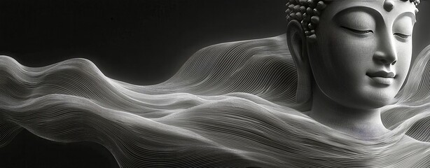 Serene Buddha Abstract Black and White Digital Art