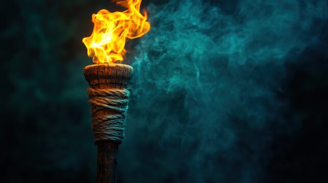 Burning torch in dark jungle