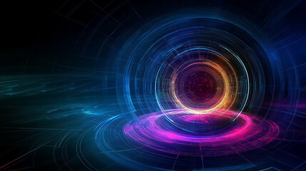 Naklejka premium Futuristic Digital Portal with Glowing Abstract Tech Rings