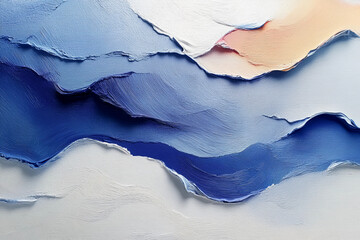 Naklejka premium Abstract oil painting of ocean waves in shades of blue, purple, and beige, showcasing a minimalist art style with fluid movement and harmonious color blending