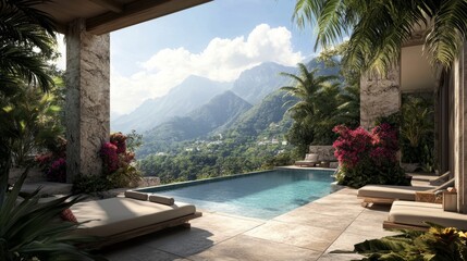 luxury villa with an infinity pool overlooking scenic mountains