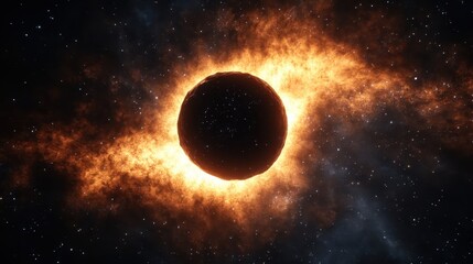 Obraz premium Fiery Planet Nebula Cosmic Explosion Space Background