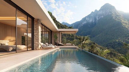 Fototapeta premium luxury villa with an infinity pool overlooking scenic mountains