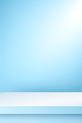 A clean, minimalistic blue backdrop with a smooth white surface for product display.