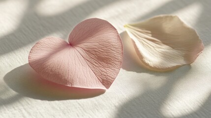 Pink rose petals heart shape sunlight textured background Valentine's