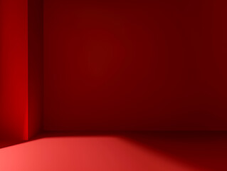 A minimalistic red room with sharp angles and dramatic shadows, perfect for artistic themes.