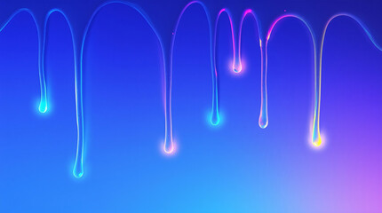 Colorful water drops flowing on a blue background. 