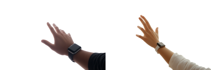 Set of a close-up of a hand wearing a watch, isolated on a transparent background.